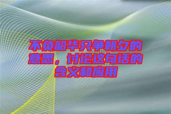 不負(fù)韶華只爭朝夕的意思，討論這句話的含義和應(yīng)用