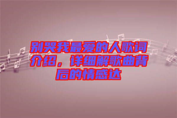 別哭我最愛的人歌詞介紹，詳細解歌曲背后的情感達