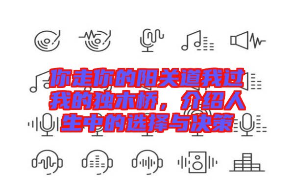 你走你的陽(yáng)關(guān)道我過(guò)我的獨(dú)木橋，介紹人生中的選擇與決策