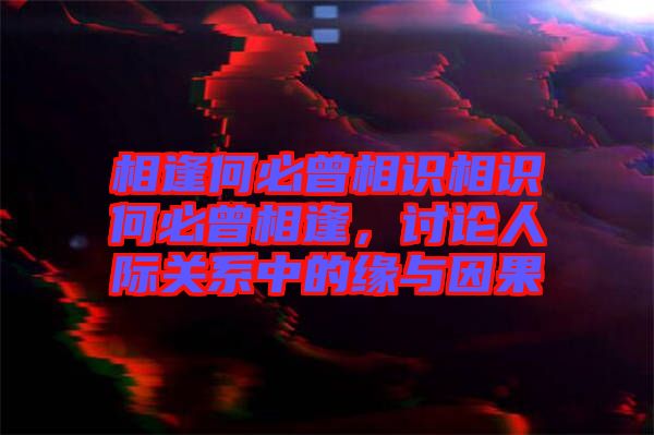相逢何必曾相識(shí)相識(shí)何必曾相逢，討論人際關(guān)系中的緣與因果