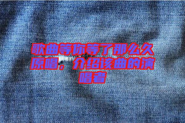 歌曲等你等了那么久原唱，介紹該曲的演唱者