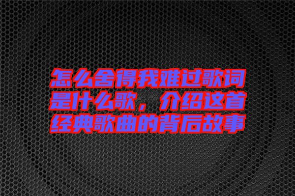 怎么舍得我難過歌詞是什么歌，介紹這首經典歌曲的背后故事