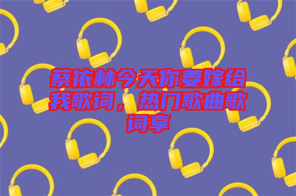 蔡依林今天你要嫁給我歌詞，熱門歌曲歌詞享