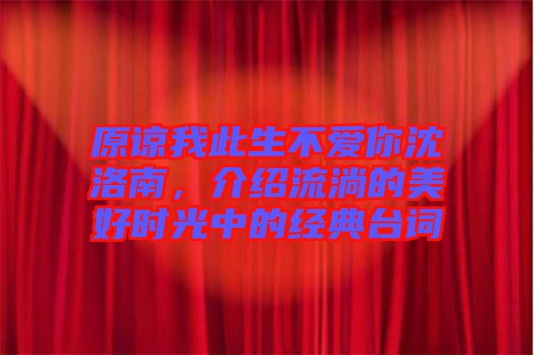 原諒我此生不愛你沈洛南，介紹流淌的美好時(shí)光中的經(jīng)典臺詞