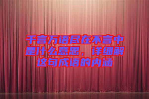 千言萬(wàn)語(yǔ)盡在不言中是什么意思，詳細(xì)解這句成語(yǔ)的內(nèi)涵