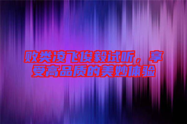敗類凌飛俊毅試聽，享受高品質(zhì)的美妙體驗(yàn)