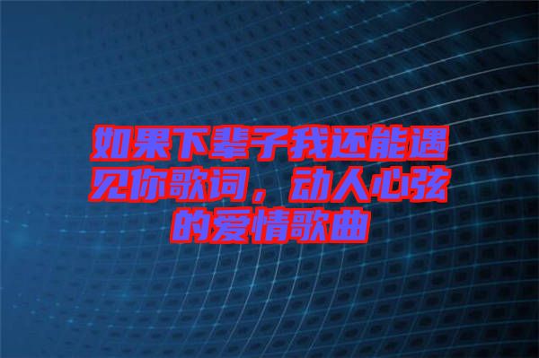 如果下輩子我還能遇見你歌詞，動(dòng)人心弦的愛情歌曲