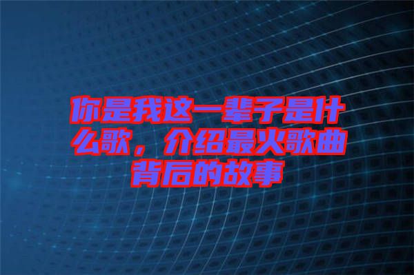 你是我這一輩子是什么歌，介紹最火歌曲背后的故事