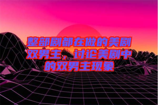 整部劇都在做的美劇雙男主，討論美劇中的雙男主現(xiàn)象