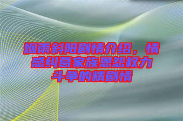 煙雨斜陽(yáng)劇情介紹，情感糾葛家族恩怨權(quán)力斗爭(zhēng)的精劇情