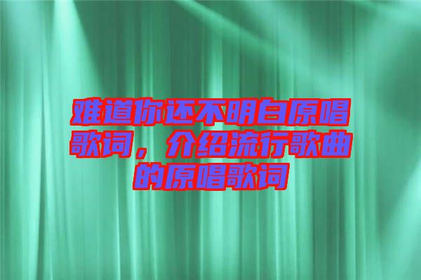 難道你還不明白原唱歌詞，介紹流行歌曲的原唱歌詞