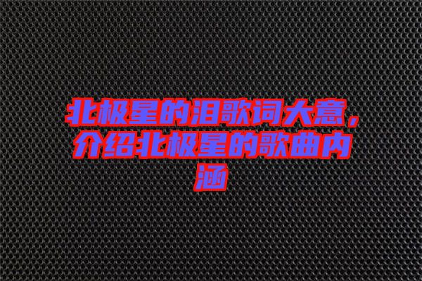 北極星的淚歌詞大意，介紹北極星的歌曲內(nèi)涵