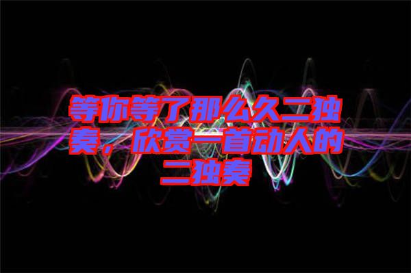 等你等了那么久二獨(dú)奏，欣賞一首動(dòng)人的二獨(dú)奏