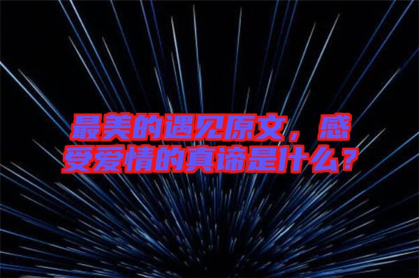 最美的遇見原文，感受愛情的真諦是什么？