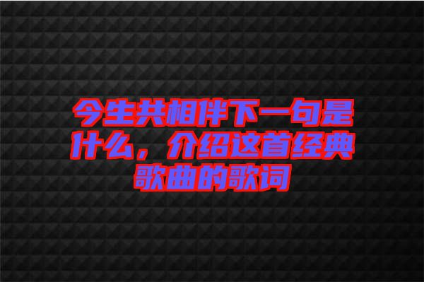 今生共相伴下一句是什么，介紹這首經(jīng)典歌曲的歌詞