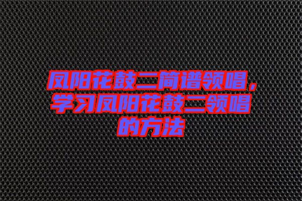 鳳陽(yáng)花鼓二簡(jiǎn)譜領(lǐng)唱，學(xué)習(xí)鳳陽(yáng)花鼓二領(lǐng)唱的方法