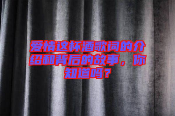 愛情這杯酒歌詞的介紹和背后的故事，你知道嗎？
