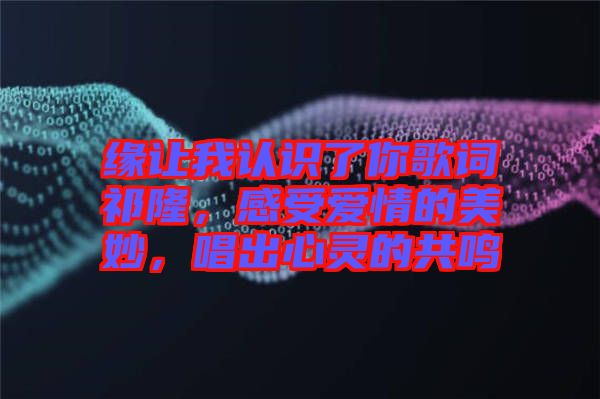 緣讓我認(rèn)識(shí)了你歌詞祁隆，感受愛(ài)情的美妙，唱出心靈的共鳴