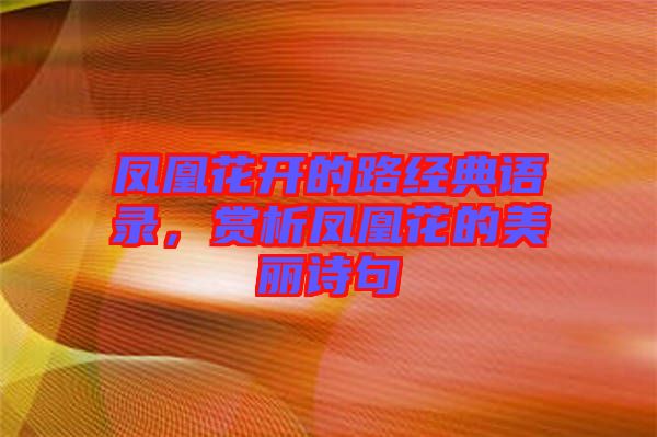 鳳凰花開(kāi)的路經(jīng)典語(yǔ)錄，賞析鳳凰花的美麗詩(shī)句