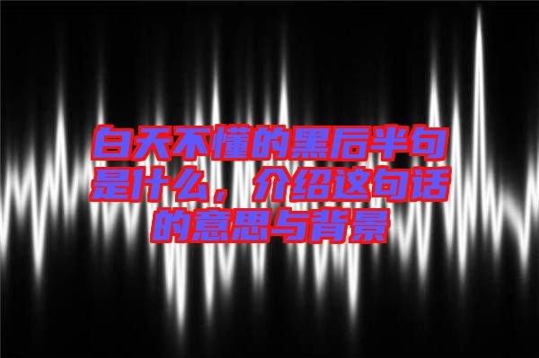 白天不懂的黑后半句是什么，介紹這句話的意思與背景