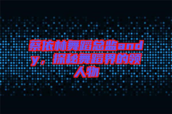 蔡依林舞蹈總監(jiān)andy，探秘舞蹈界的領(lǐng)人物