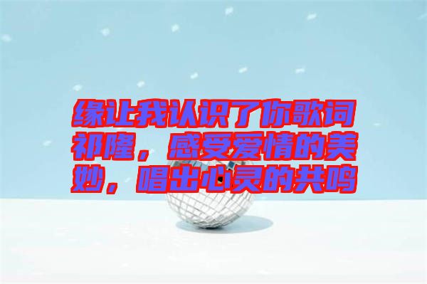 緣讓我認(rèn)識(shí)了你歌詞祁隆，感受愛(ài)情的美妙，唱出心靈的共鳴