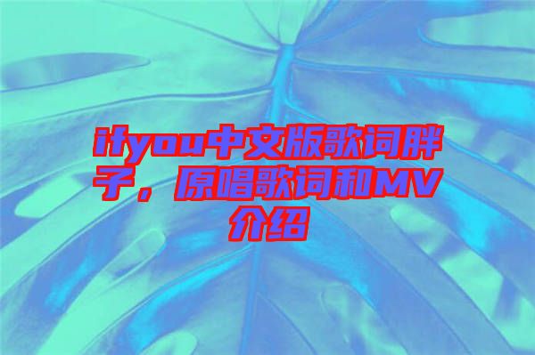 ifyou中文版歌詞胖子，原唱歌詞和MV介紹