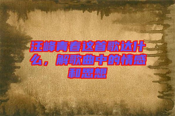 汪峰青春這首歌達什么，解歌曲中的情感和思想