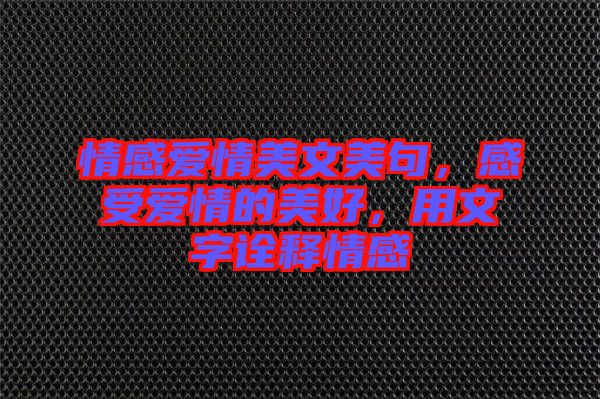 情感愛(ài)情美文美句，感受愛(ài)情的美好，用文字詮釋情感