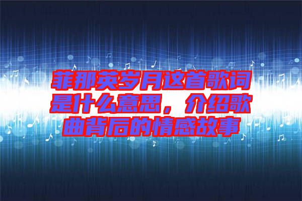 菲那英歲月這首歌詞是什么意思，介紹歌曲背后的情感故事
