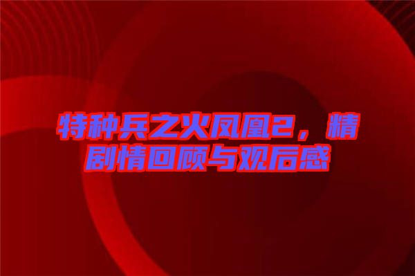特種兵之火鳳凰2，精劇情回顧與觀后感
