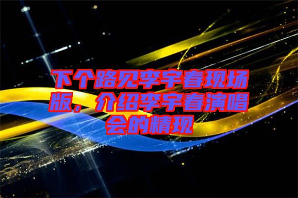 下個路見李宇春現(xiàn)場版，介紹李宇春演唱會的精現(xiàn)