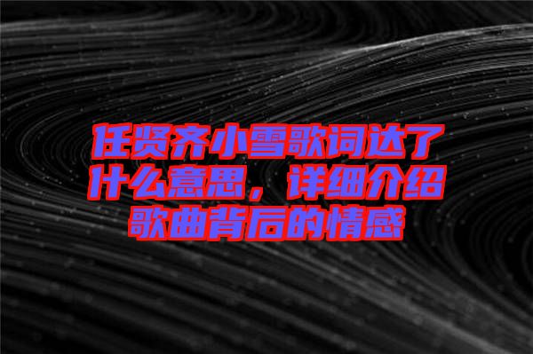 任賢齊小雪歌詞達(dá)了什么意思，詳細(xì)介紹歌曲背后的情感