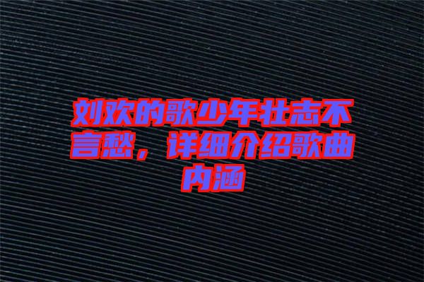 劉歡的歌少年壯志不言愁，詳細(xì)介紹歌曲內(nèi)涵