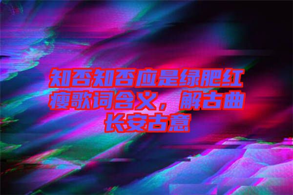 知否知否應(yīng)是綠肥紅瘦歌詞含義，解古曲長(zhǎng)安古意