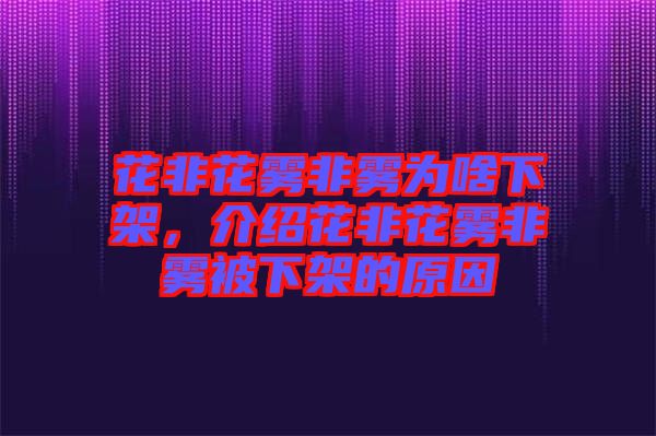 花非花霧非霧為啥下架，介紹花非花霧非霧被下架的原因