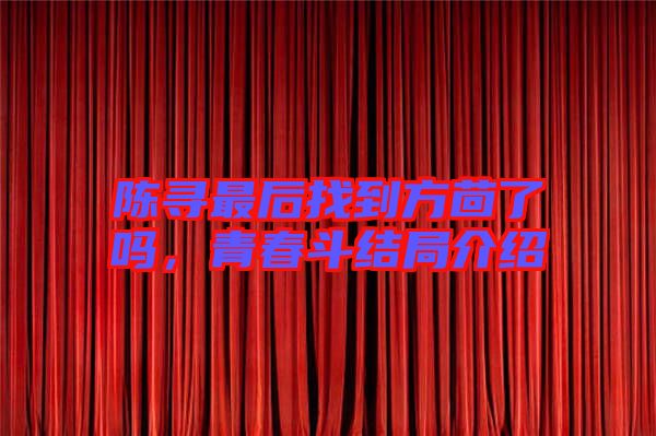 陳尋最后找到方茴了嗎，青春斗結(jié)局介紹