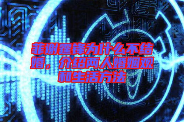 菲謝霆鋒為什么不結婚，介紹兩人婚姻觀和生活方法