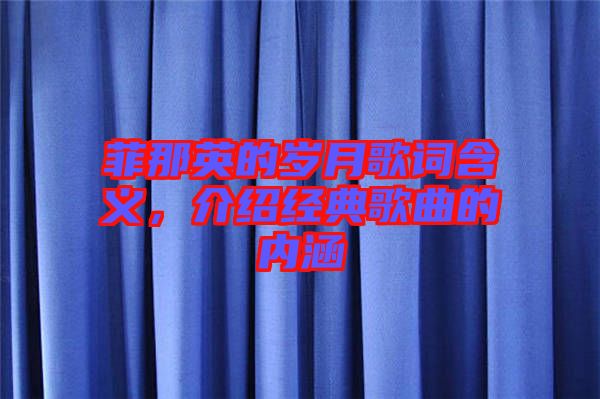 菲那英的歲月歌詞含義，介紹經(jīng)典歌曲的內(nèi)涵