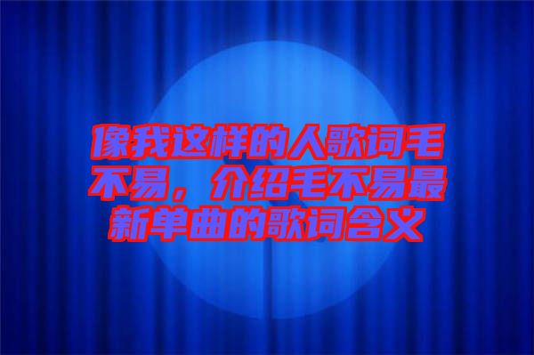 像我這樣的人歌詞毛不易，介紹毛不易最新單曲的歌詞含義