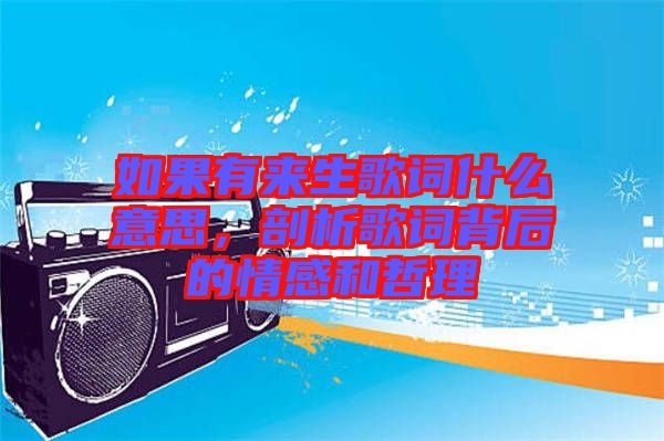 如果有來生歌詞什么意思，剖析歌詞背后的情感和哲理