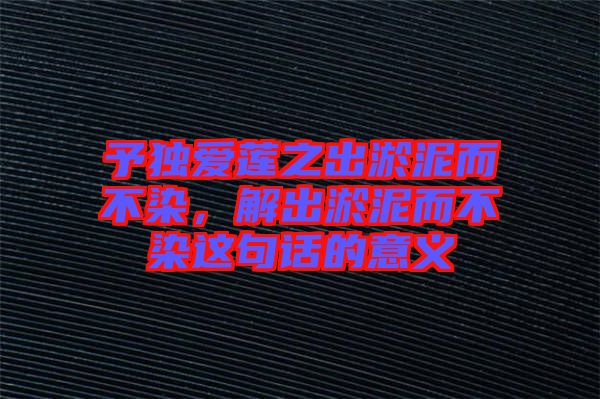 予獨(dú)愛(ài)蓮之出淤泥而不染，解出淤泥而不染這句話的意義