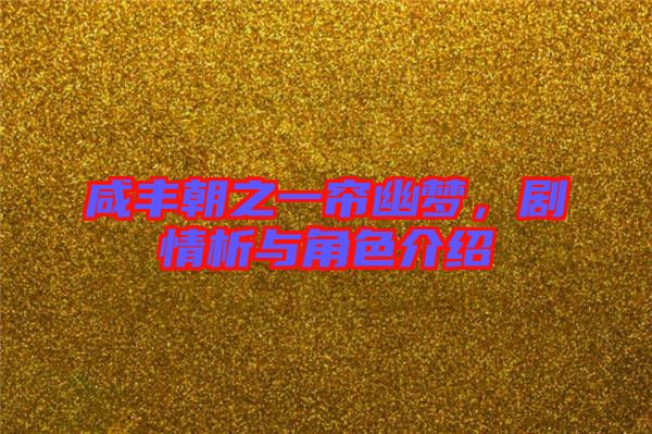 咸豐朝之一簾幽夢，劇情析與角色介紹