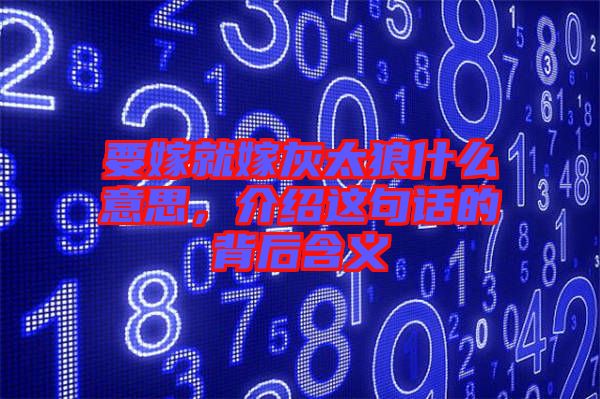 要嫁就嫁灰太狼什么意思，介紹這句話的背后含義