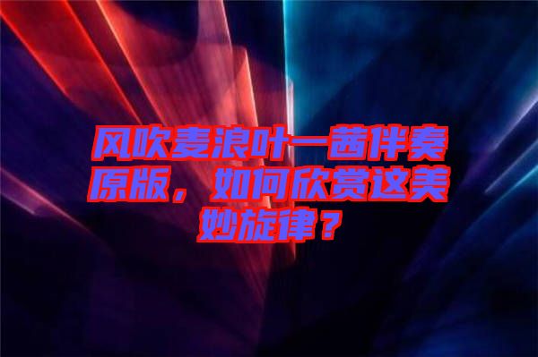 風吹麥浪葉一茜伴奏原版，如何欣賞這美妙旋律？