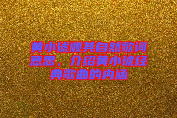 黃小琥順其自然歌詞意思，介紹黃小琥經(jīng)典歌曲的內(nèi)涵