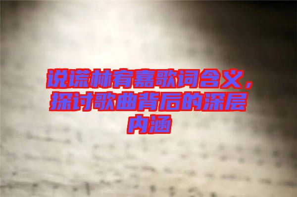 說謊林宥嘉歌詞含義，探討歌曲背后的深層內(nèi)涵